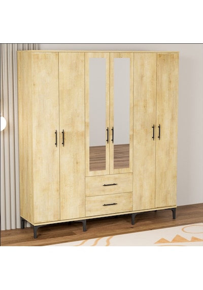 Garaj Home Doğa 6 Kapaklı 2 Çekmeceli Aynalı Dolap - Meşe