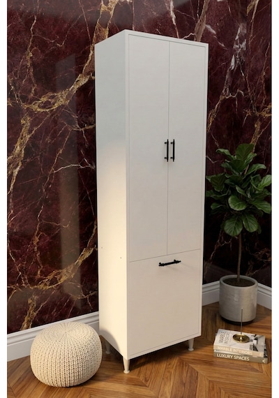 Karanfil 2 Kapaklı Çamaşır Sepetli Çok Amaçlı Dolap Banyo Dolabı Kirli Çamaşır Dolabı Beyaz