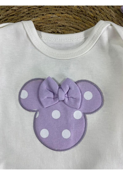 Bebicix Puantiyeli Fiyonklu Bereli Alttan Çıtçıtlı Kız Bebek Takım Mor