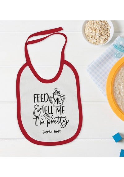 BK Kids Kişiye Özel I'm Pretty Tasarımlı Kırmızı Bebek Mama Önlüğü Kırmızı