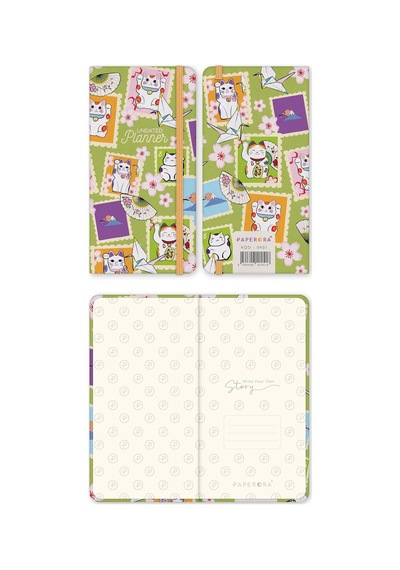 Charmlı Süresiz Haftalık Planlayıcı Cep Ajanda 9x17 Cm Kedili Pul Çok Renkli