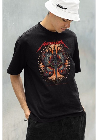Tasarım Metallica Rock Metal Müzik Grubu Baskılı Unisex Oversize Siyah