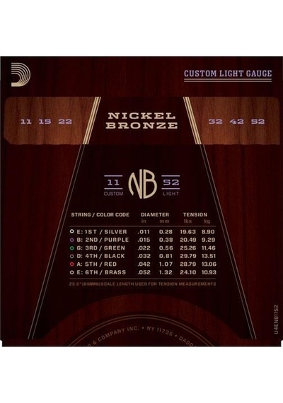 D'addario Nb1152 Nickel Bronze Akustik Gitar Tel Seti - 11-52 Cus