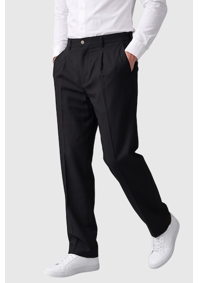 Rizzup Siyah Erkek Rahat Kalıp Tek Pileli Kumaş Pantolon Yanları Lastikli Esnek Smart Casual Pantolon 2600970