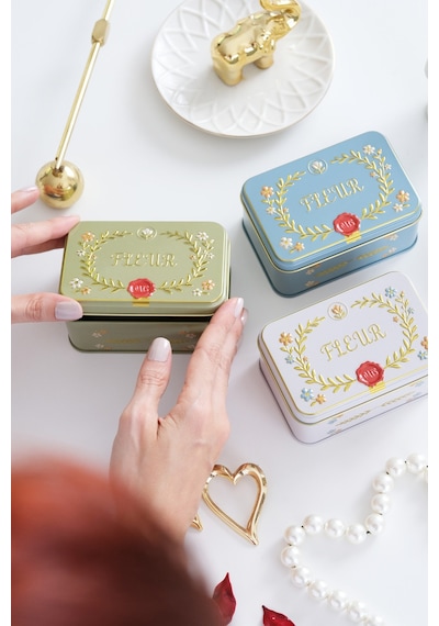 4'lü Set - Fleur Kabartmalı Vintage Metal Saklama Kutusu