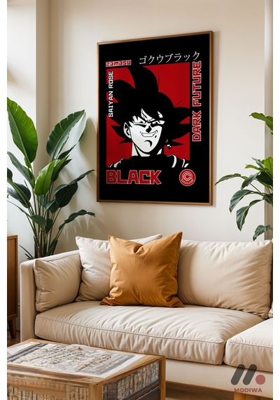 Dragon Ball Goku Black Poster, Ahşap Çerçeveli Duvar Tablosu - Anime Severlere Özel Hediye