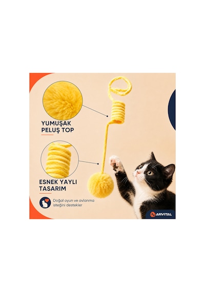 Elastik Yaylı Asılabilir Peluş Ponpon Kedi Oyuncağı 100 Cm