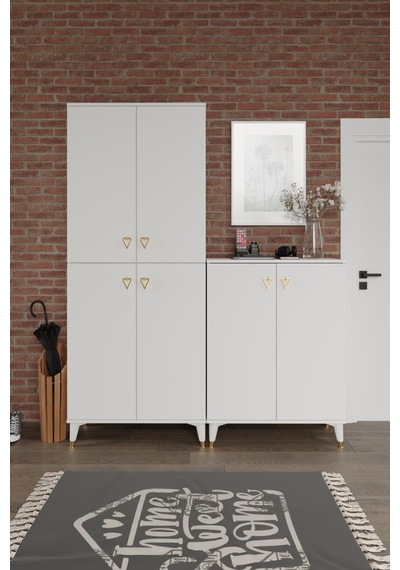 Simple Sp6190 Ayakkabılık 6 Kapaklı Mutfak Dolabı Balkon Dolabı Kiler Banyo Dolabı Çok Amaçlı Dolap Beyaz Gold Beyaz - Gold
