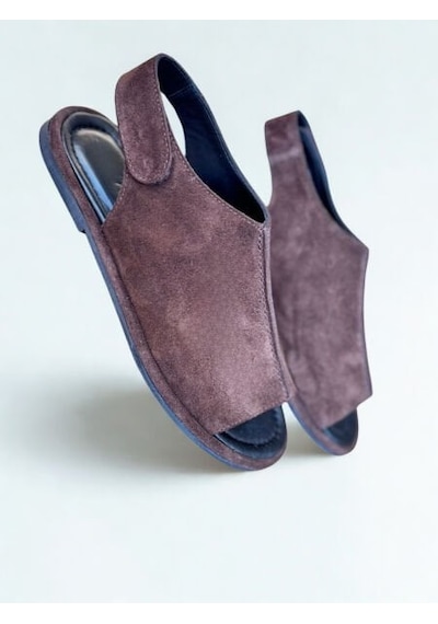 Ne&ve Shoes Kahve Süet Hakiki Deri Cırtlı Kadın Günlük Sandalet Kahverengi