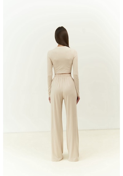 Mai Collection Mai Studios Co. Jany Uzun Kollu Bej Crop Pantolon Takım Bej