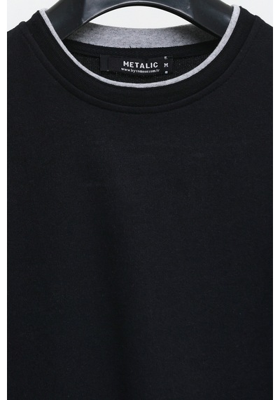 MMetalic MTLCE68 Çift Bisiklet Yaka Standart Rahat Kesim Erkek Sweatshirt - Siyah