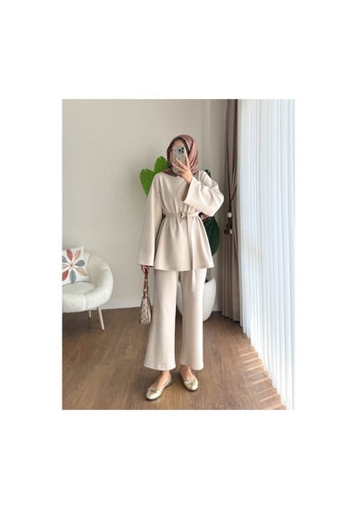 Unika Boutique Kadın Tesettür Scuba Takım Bej