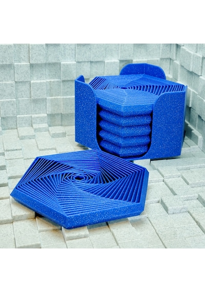 3d Baskı Super Fidget Coaster Seti - Altıgen Desenli Bardak Altlığı Ve Tutucu-mavi Diğer