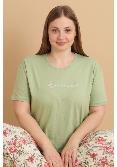 Wordex Mirano 4503 Çiçekli Kısa Kollu Pamuklu Penye Büyük Beden Kadın Pijama Takımı Yeşil Wordex Mirano 4503 Çiçekli Kısa Kollu Pamuklu Penye Büyük Beden Kadın Pijama Takımı Yeşil