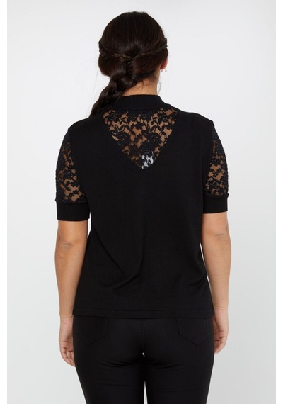 Kazee Kolları Dantel Detaylı Triko Bluz Siyah - 799313730 Siyah