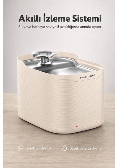 Pwf 2150 Akıllı Otomatik Sensörlü Kedi Köpek Paslanmaz Çelik Su Çeşmesi 2,5l - Petmate Flowsense - Krem
