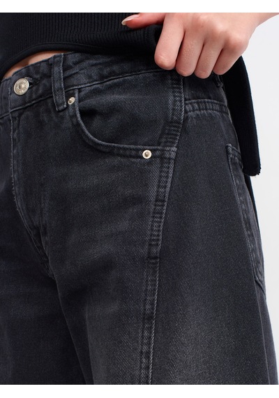Dilvin Önü Parçalı Denim Kargo Pantolon  Siyah