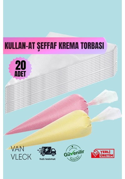 20 Li Kullan-at Krema Sıkma Torbası Pasta Süsleme Poşeti
