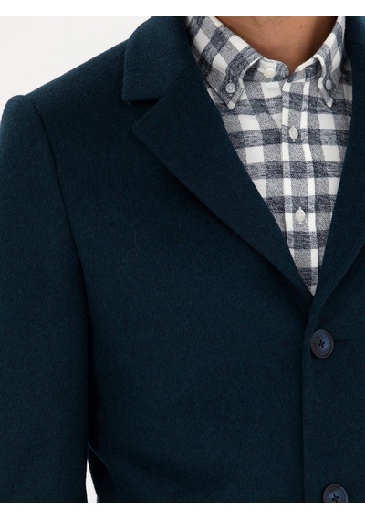 Cacharel Petrol Mavisi Yün Karışımlı Ex. Slim Fit Palto