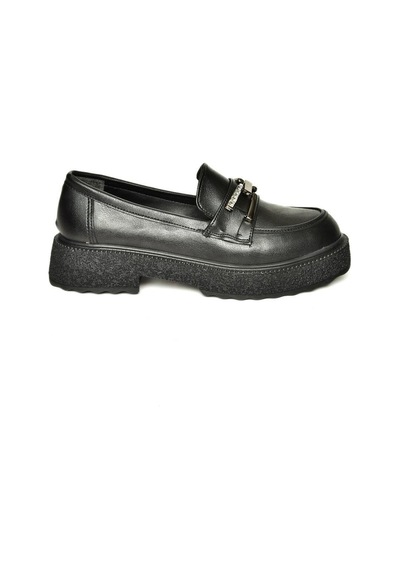 Fox Shoes T996198409 Siyah Kalın Tabanlı Makosen Kadın Ayakkabı Siyah-suni Deri Siyah