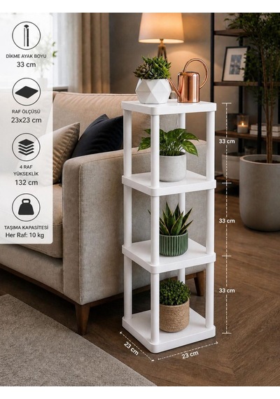 Sakura 4 Katlı Çiçeklik Saksılık Beyaz