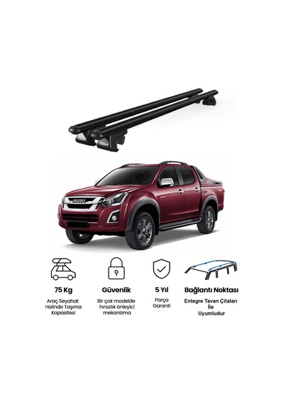 Venüs Isuzu D-max 2013-2020 Uyumlu Siyah Ara Atkı Port Bagaj Tavan Barı