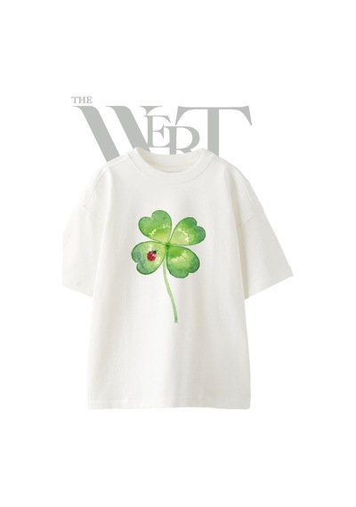 Thewert Clover Ladybug Tasarım Baskılı Ünisex Beyaz Oversize T-shirt