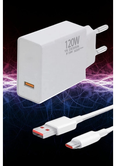 120w Usb Hızlı Type C Uçlu Kablolu Şarj Aleti Çok Renkli