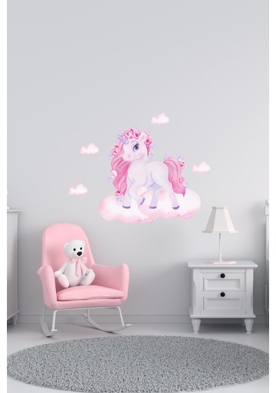 Sevimli Pembe Unicorn Duvar Sticker Seti