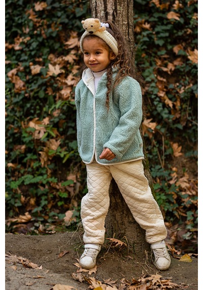 Luckka Heritage Puffy Astarlı Peluş Bebek Çocuk Ceket - Kopüşonlu Peluş Mont - Ztpufceket Yeşil