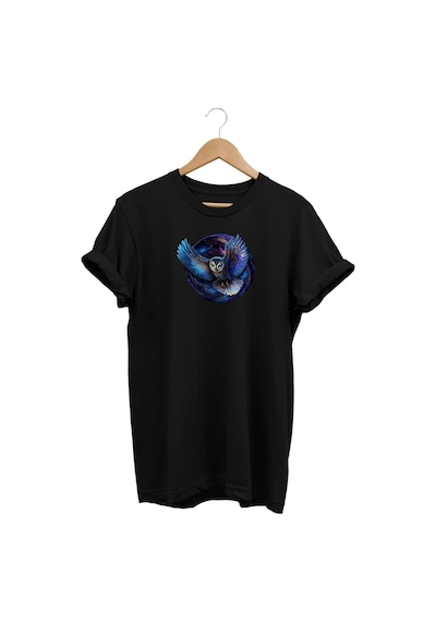 Baykuş Baskılı Siyah T-shirt Siyah