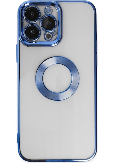 Apple Uyumlu iPhone 11 Pro Kapak Yanları Renkli Lens Korumalı Logo Gösteren Şeffaf Luxury Kılıf - Açık Mavi