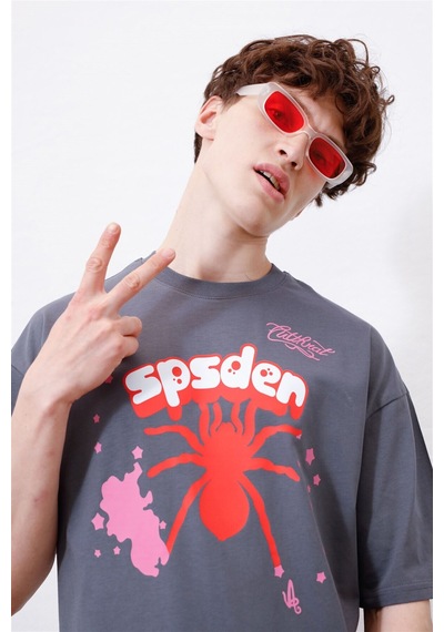 Flood Of Style Unisex Sp5der Antrasit Tshirt Gri
