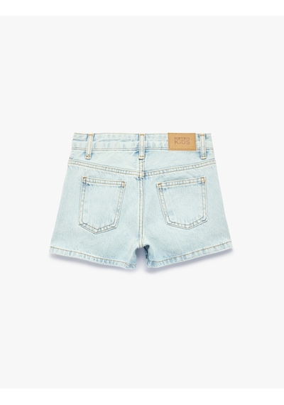 Koton Düğmeli Cepli Normal Bel Pamuklu Jean Şort Etek Lıght Indıgo 6skg40132ad Açık Mavi