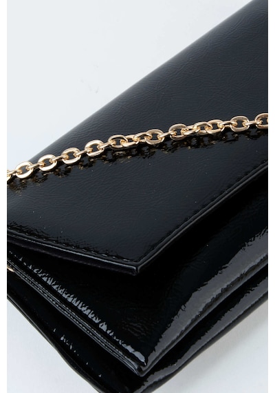 Vivaq Kadın Siyah Rugan Zarf Tasarım 2 Bölmeli Mini Zincir Askılı Çıt Çıt Kapama Clutch Ve El Çantası