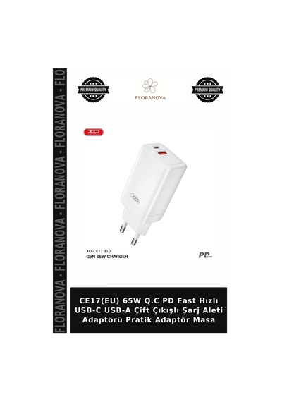 Ce17 Eu 65w Q.c Pd Fast Hızlı Usb-c Usb-a Çift Çıkışlı Şarj Aleti Adaptörü Pratik Adaptör Masa