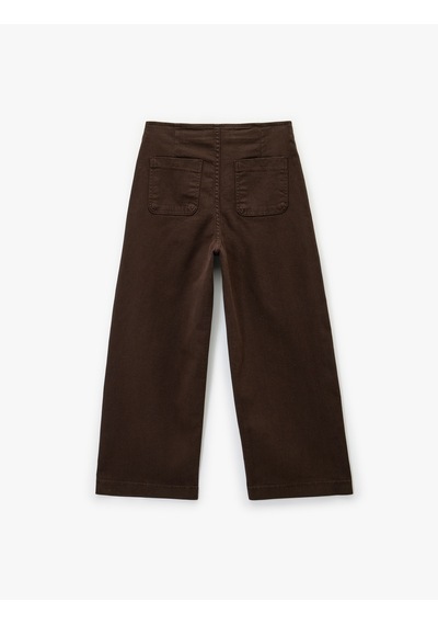 Koton Pamuklu Düğmeli Cepli Yüksek Bel Jean Pantolon - Culotte Jeans Koyu Kahverengi 7wal40011mw Koyu Kahve