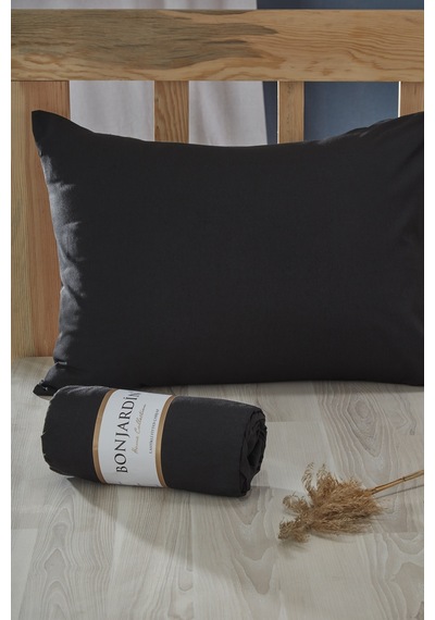 BonjardinHome Tek Kişilik Lastikli Çarşaf & Bir Adet Yastık Kılıfı Siyah