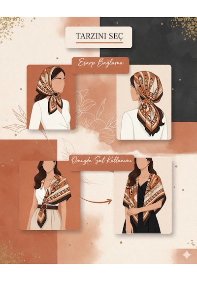 Tarzını Seç Turuncu V Çizgi Fular / Bandana / Aksesuar / Şal / Eşarp 70x70