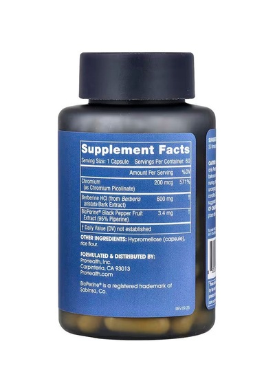 Prohealth Longevity Berberine Hcl Pro 600 Mg 60 Capsules