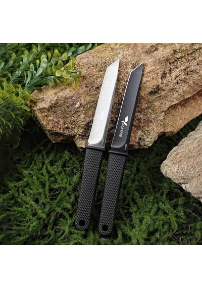 Valkyrie - Paslanmaz Soğuk Çelik Tırtıklı 9cr18 Boyun Askılı Kılıflı Kamp Av Bıçağı Gümüş Gümüş