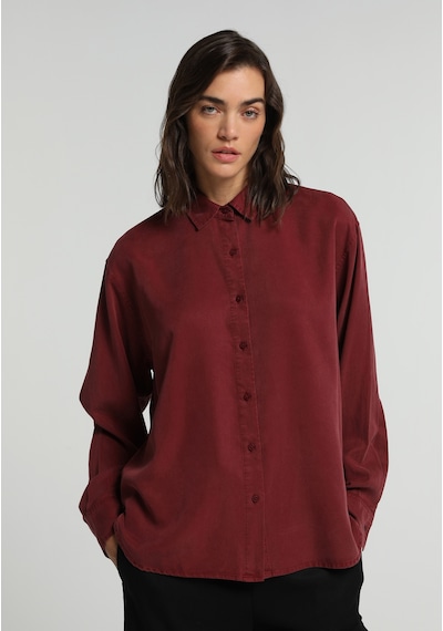 Colin's Colins Boyfriend Fit Shirt Neck Düz Kadın Bordo Uzun Kol Gömlek Cl1082412 Q1.v2 Brd