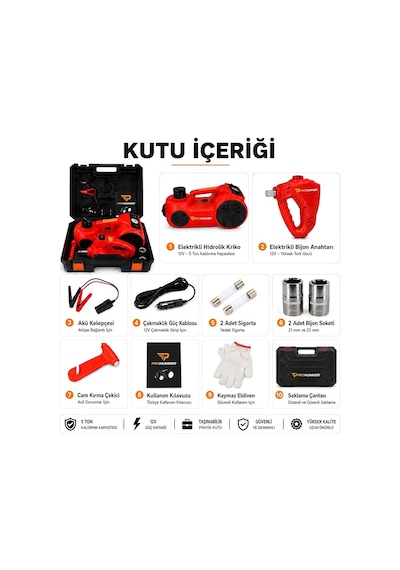 Prohummer Phm314 Elektrikli Kriko Seti - 5 Ton Hidrolik Kriko + Hava Pompası + Bijon Anahtarı + Led Fener