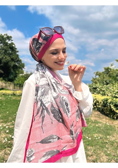 Moda Kaşmir Açelya Desen Çizgili Bambu Şal Fuşya