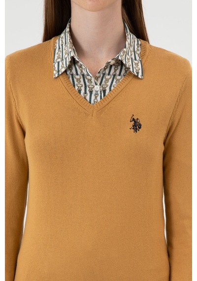 U.S. Polo Assn. Kadın Camel V Yaka Basic Kazak 50313590-VR015