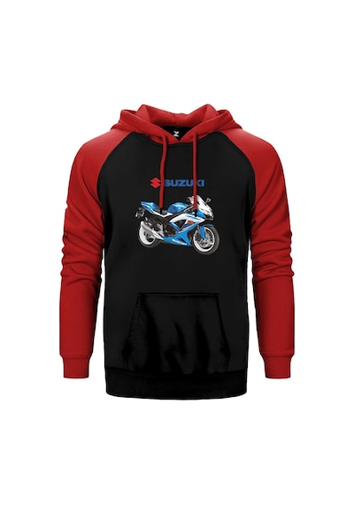 Suzuki Gsx R600 Kırmızı Renk Reglan Kol Kapşonlu Sweatshirt Kırmızı