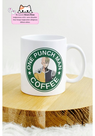 One Punch Man - One Punch Man Coffee Anime Tasarım Baskılı Porselen Kupa Bardak Beyaz