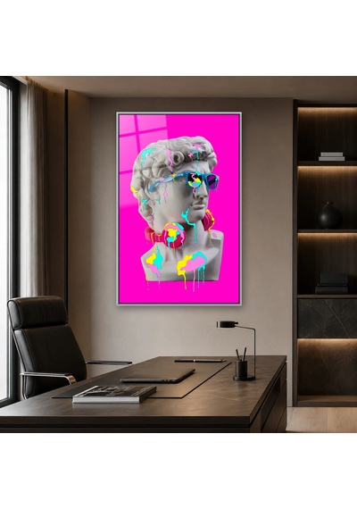 Boya Damlalı Pop Art Büst Gümüş Çerçeveli Cam Tablo