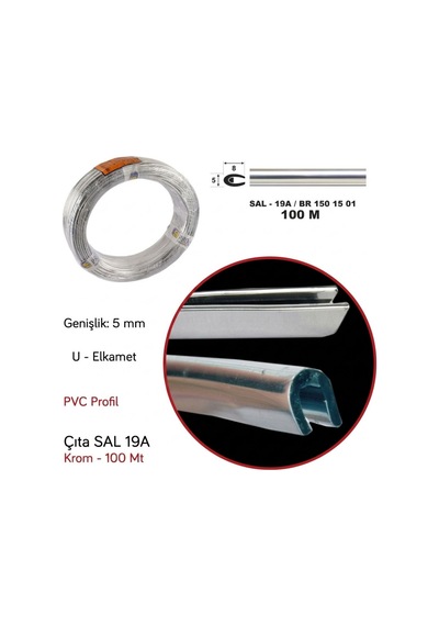 Carub Elkamet Krom Kapı Ve Kenar Koruma Çıtası 100 Metre Top U Tipi Geçmeli Profil Esnek Dayanıklı Br1501521