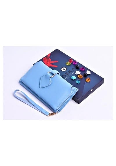 Ozka Leather Collection Özka Leather Telefon Bölmeli Trend Maça Klips Kadın Cüzdan - Anahtarlık Hediyeli Mavi Mavı